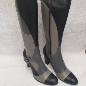 Chic Black and Gray Heeled Boots